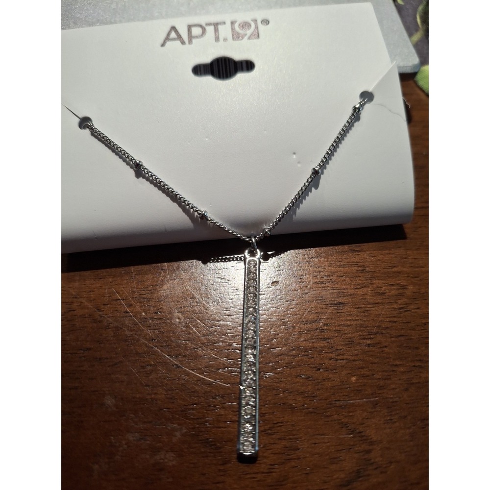 TWO APT 9 16 INCH NECKLACE. SILVERTONE W/ LOBSTER CLAW CLASP/CLEAR CRYSTAL BAR.